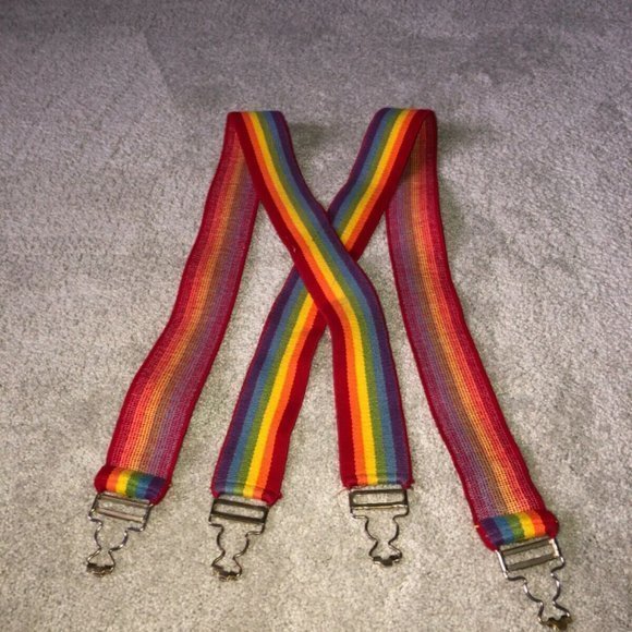 Vintage Rainbow‎ Striped Suspenders Button Attachment - Picture 2 of 13